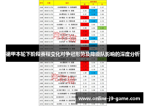 德甲本轮下阶段赛程变化对争冠形势及降级队影响的深度分析